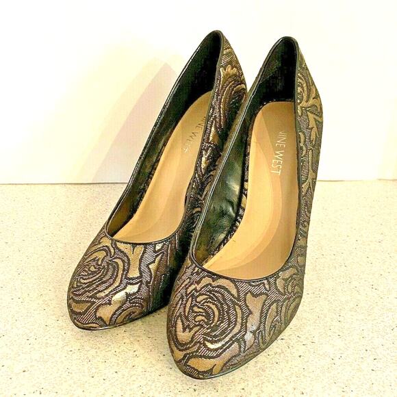 Nine West High Heel Platform Pumps Black & Gold 7M - Picture 1 of 7